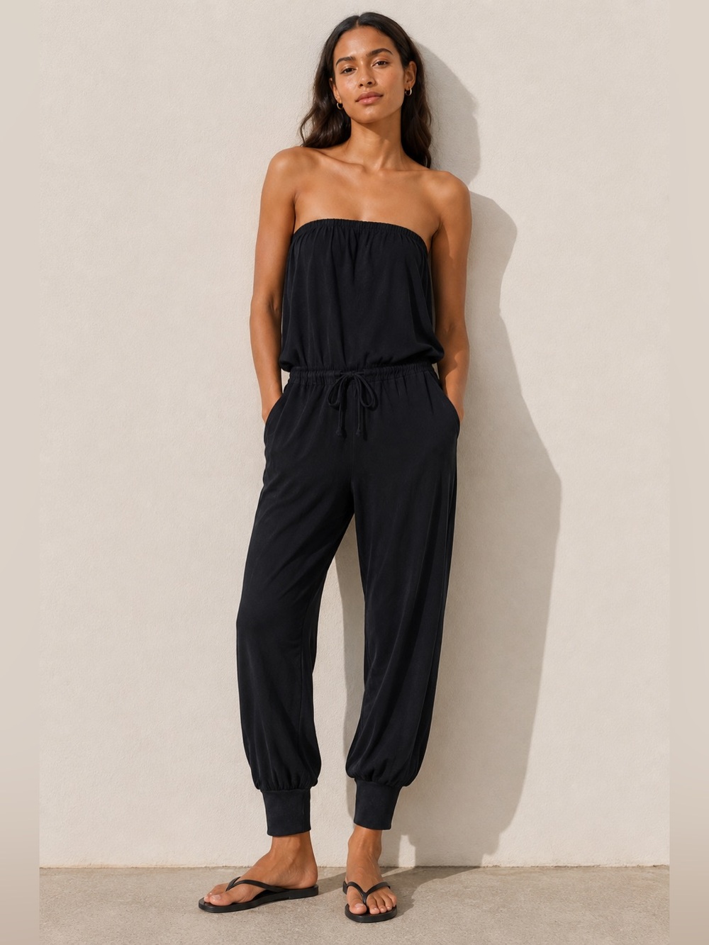 Sundry Strapless Black Jogger Jumpsuit Size 2 Medium
